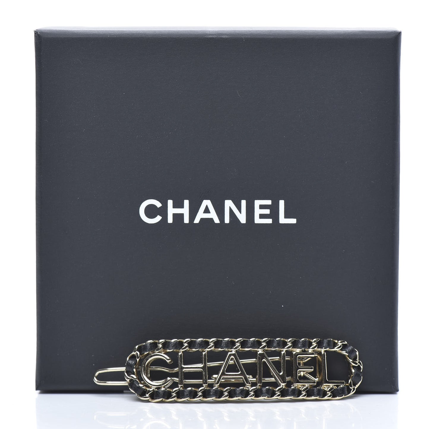 Metal Lambskin Vintage Allure Logo Hair Clip Black Gold