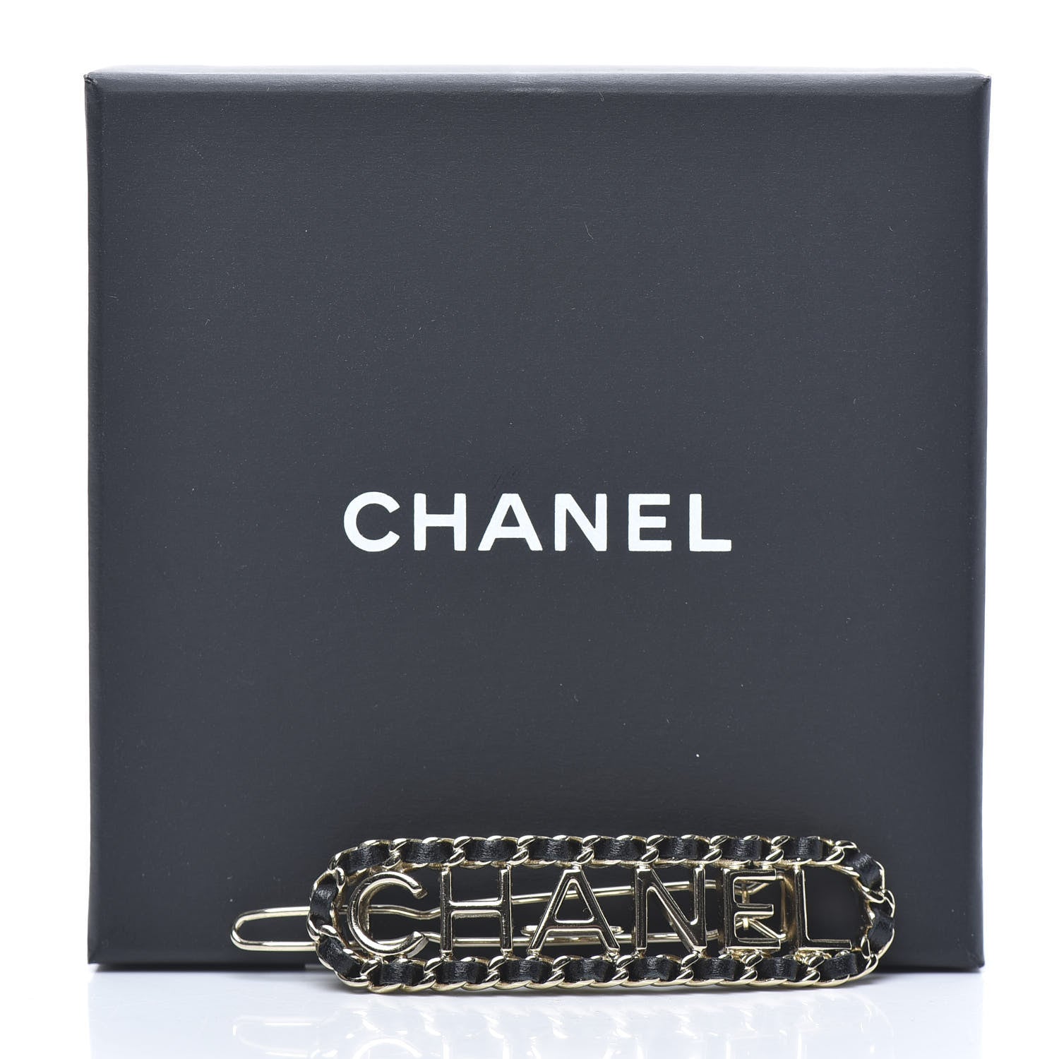 Chanel Metal Lambskin Vintage Allure Logo Hair Clip Black Gold 4 of 4