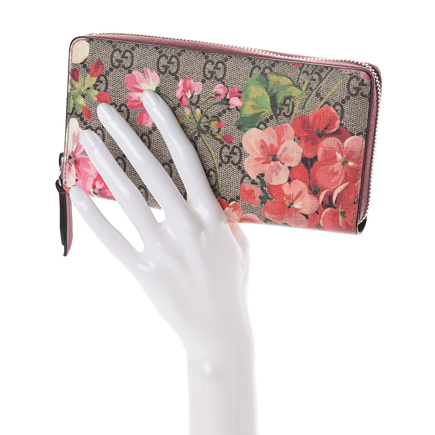 GG Supreme Monogram Blooms Zip Around Wallet Beige Multicolor Dry Rose