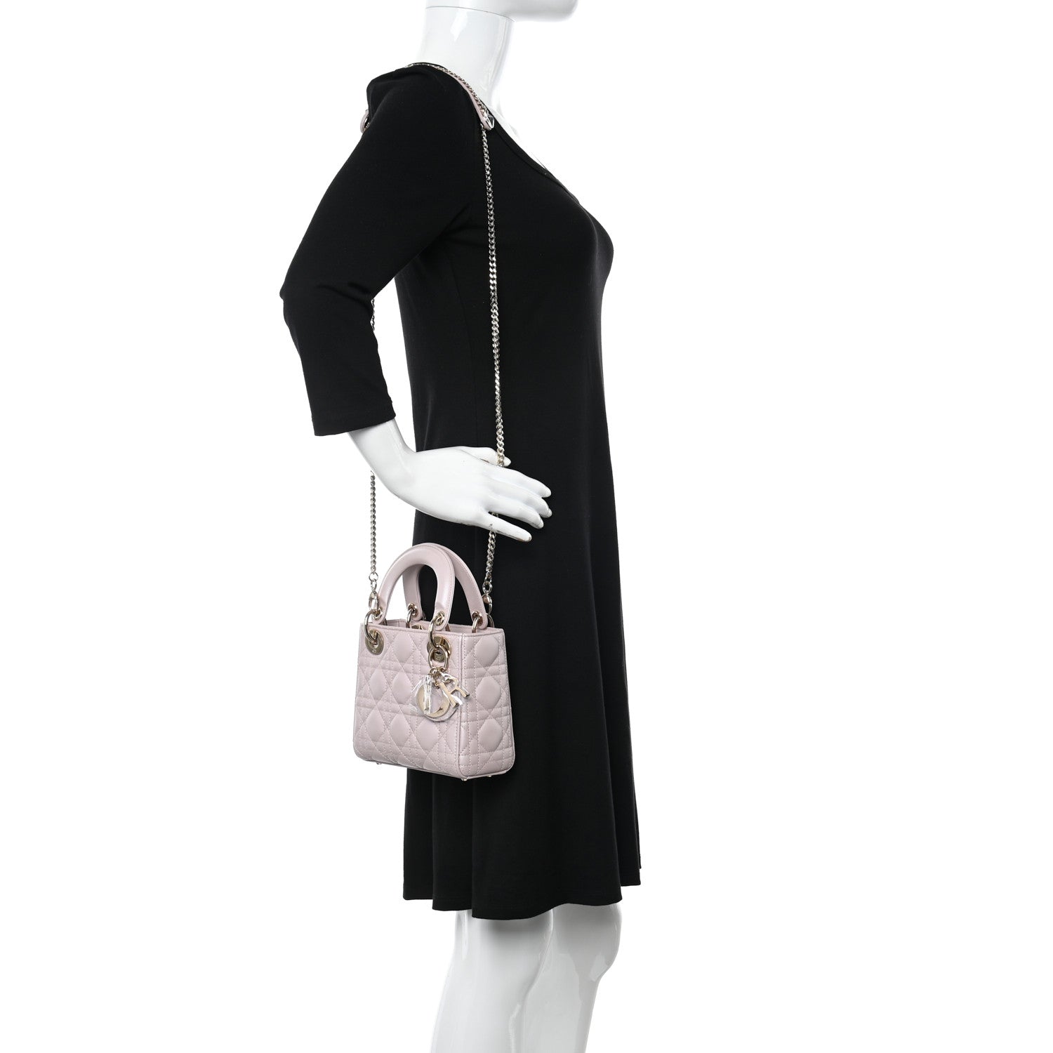 Christian Dior Metallic Lambskin Cannage Mini Lady Dior Lotus 2 of 11