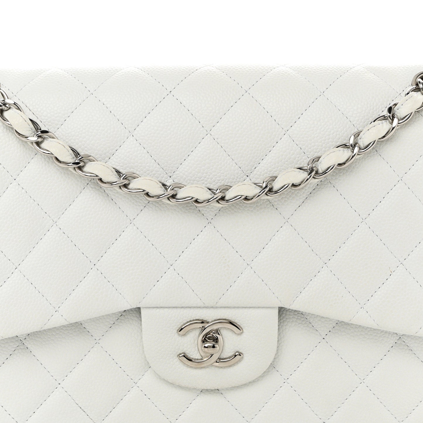 Caviar Quilted Jumbo Double Flap White