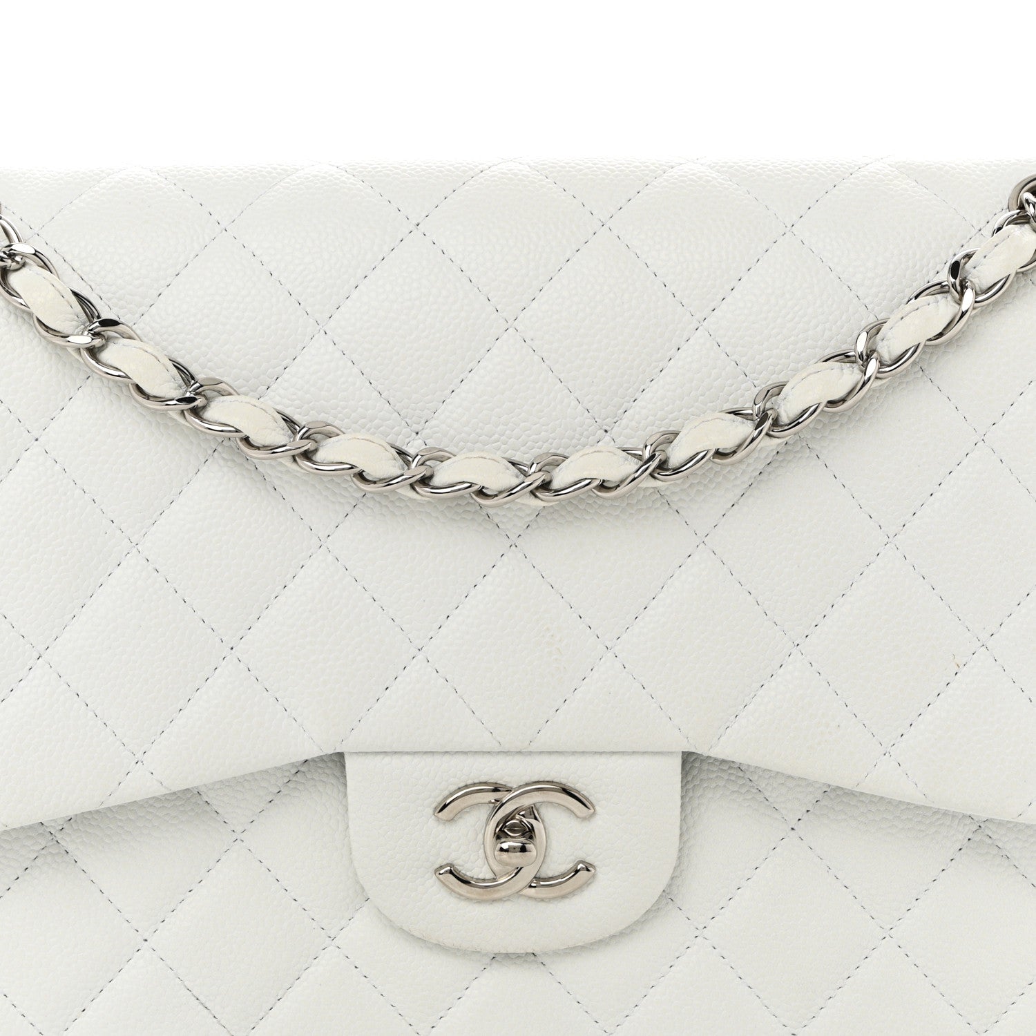 Chanel Caviar Quilted Jumbo Double Flap White 8 of 11