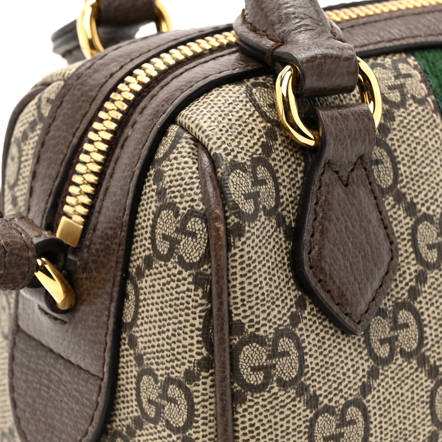 Gucci GG Supreme Monogram Textured Dollar Calfskin Web Super Mini Ophidia Top Handle Bowler Bag Beige Ebony New Acero 14 of 15