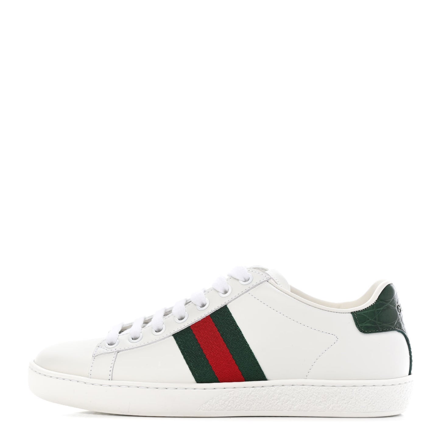 Calfskin Crocodile Web Womens Ace Sneakers 36 White Green