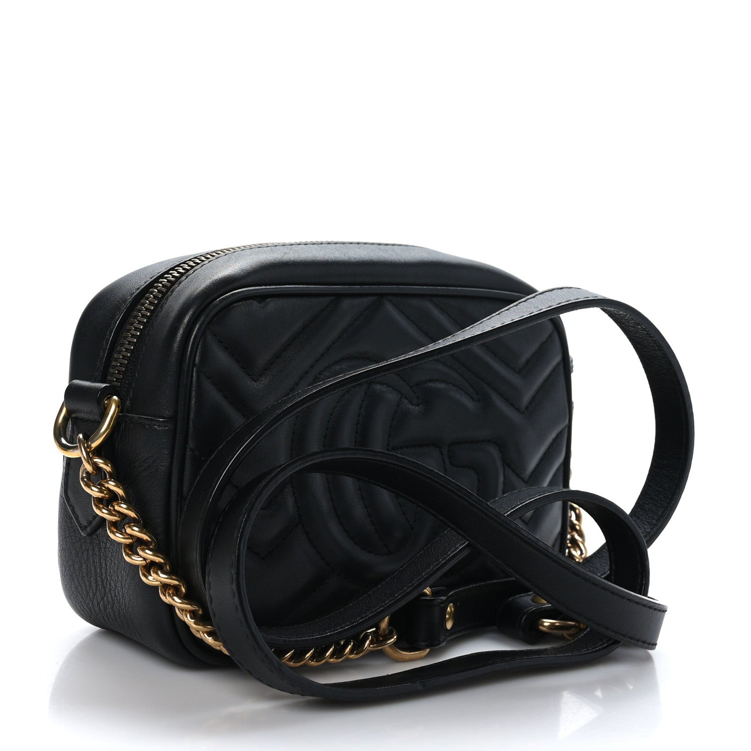 Gucci Calfskin Matelasse Mini GG Marmont Chain Shoulder Bag Black 3 of 10