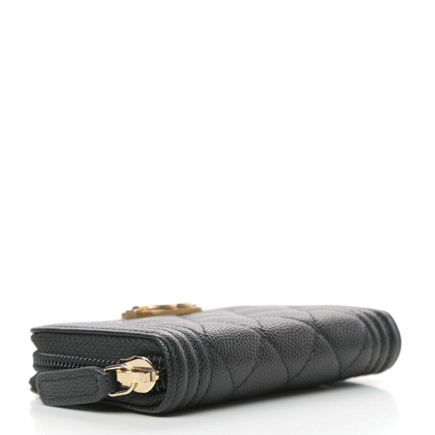 Caviar Quilted Boy Zip Around Coin Purse Wallet Black