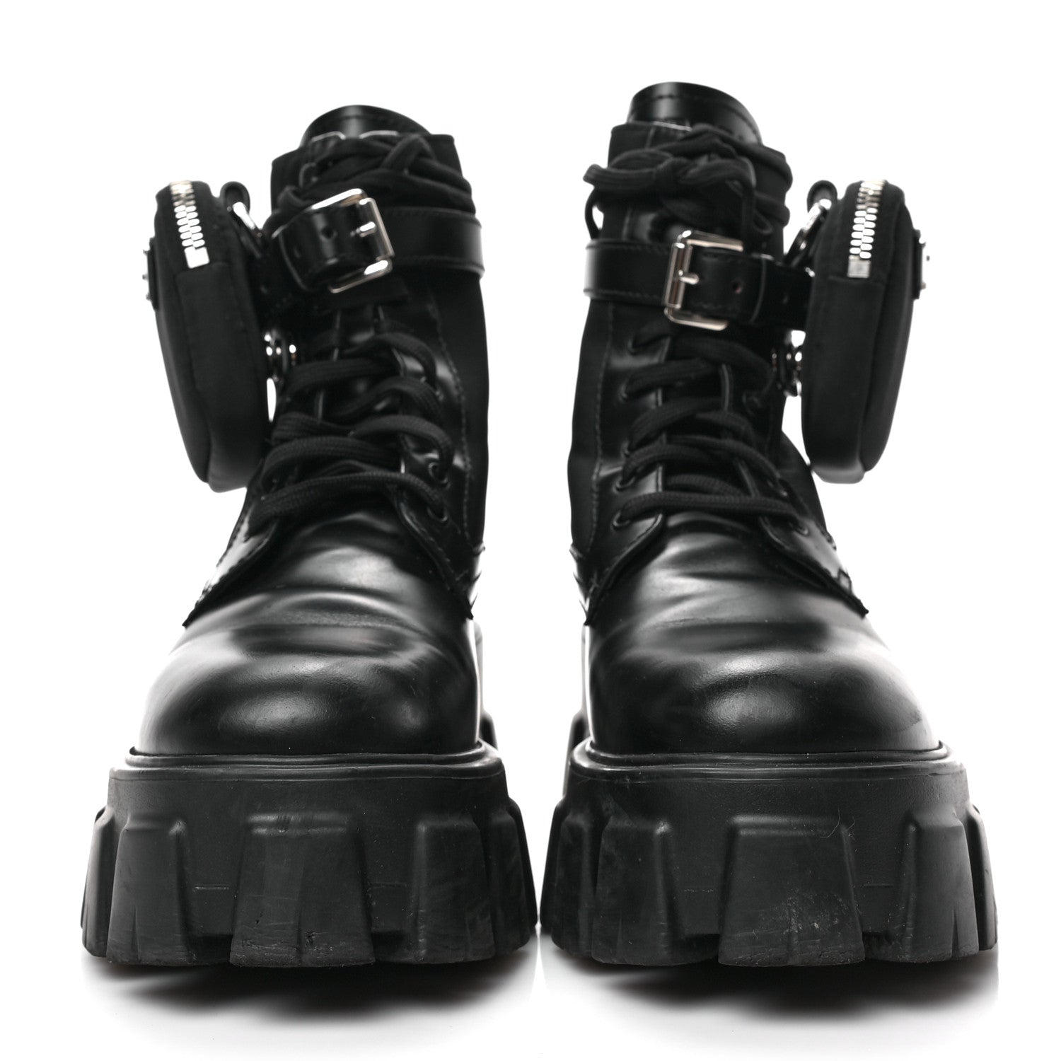 Prada Spazzolato Rois Re-Nylon Metal Triangle Logo Monolith Pouch Pocket 55mm Boots 37 Black 2 of 6