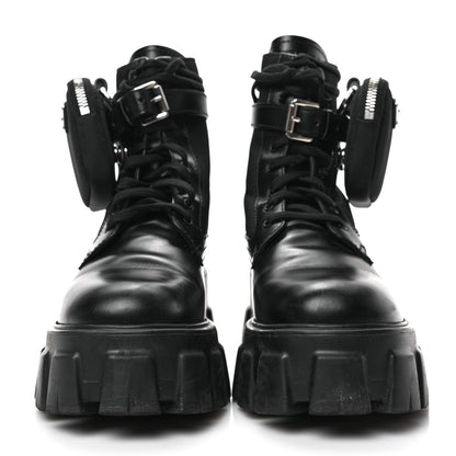 Prada Spazzolato Rois Re-Nylon Metal Triangle Logo Monolith Pouch Pocket 55mm Boots 37 Black 2 of 6