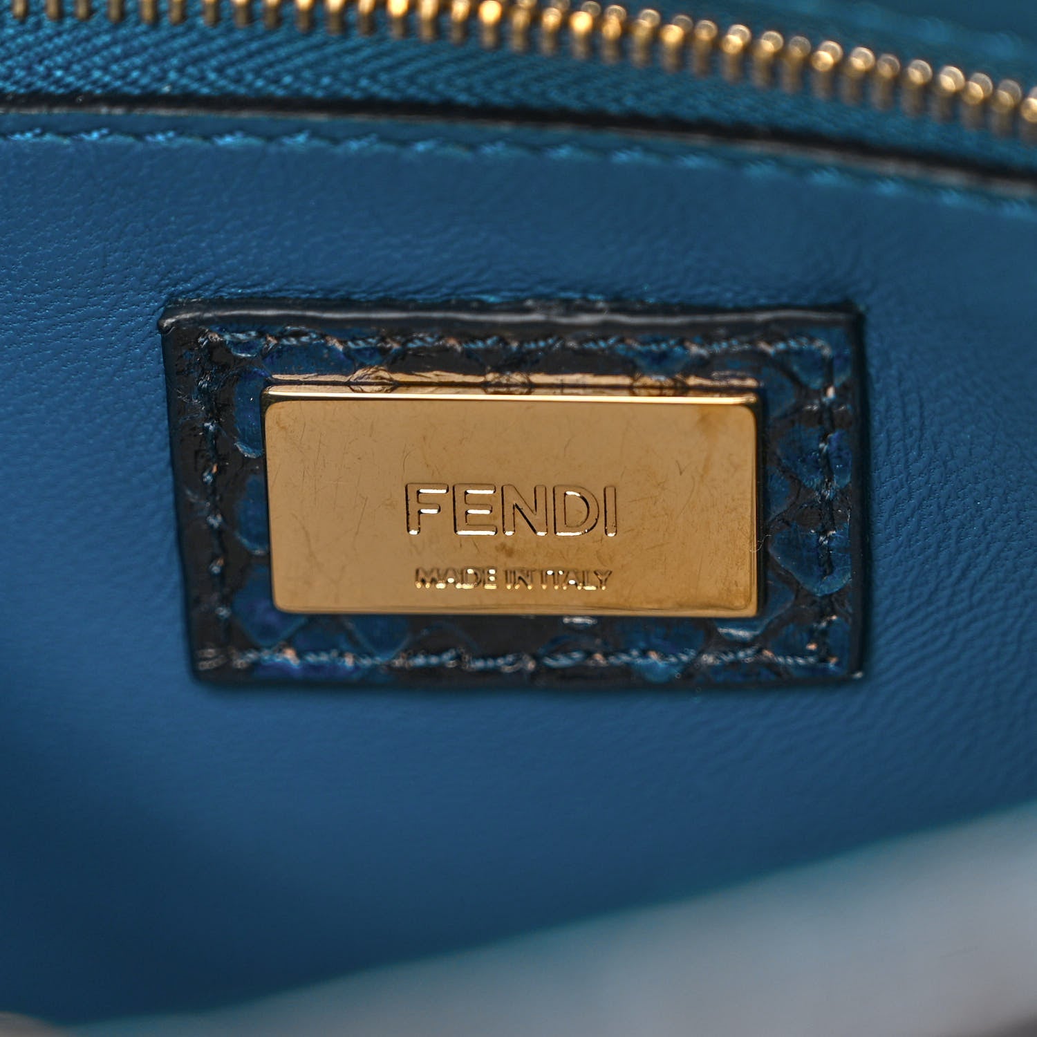 Fendi Python Shiny Nappa Mini Peekaboo Iconic Satchel Blue Jeans 7 of 11