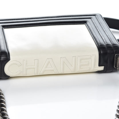 Chanel Glazed Calfskin Small Boy Flap White Black 10 of 12