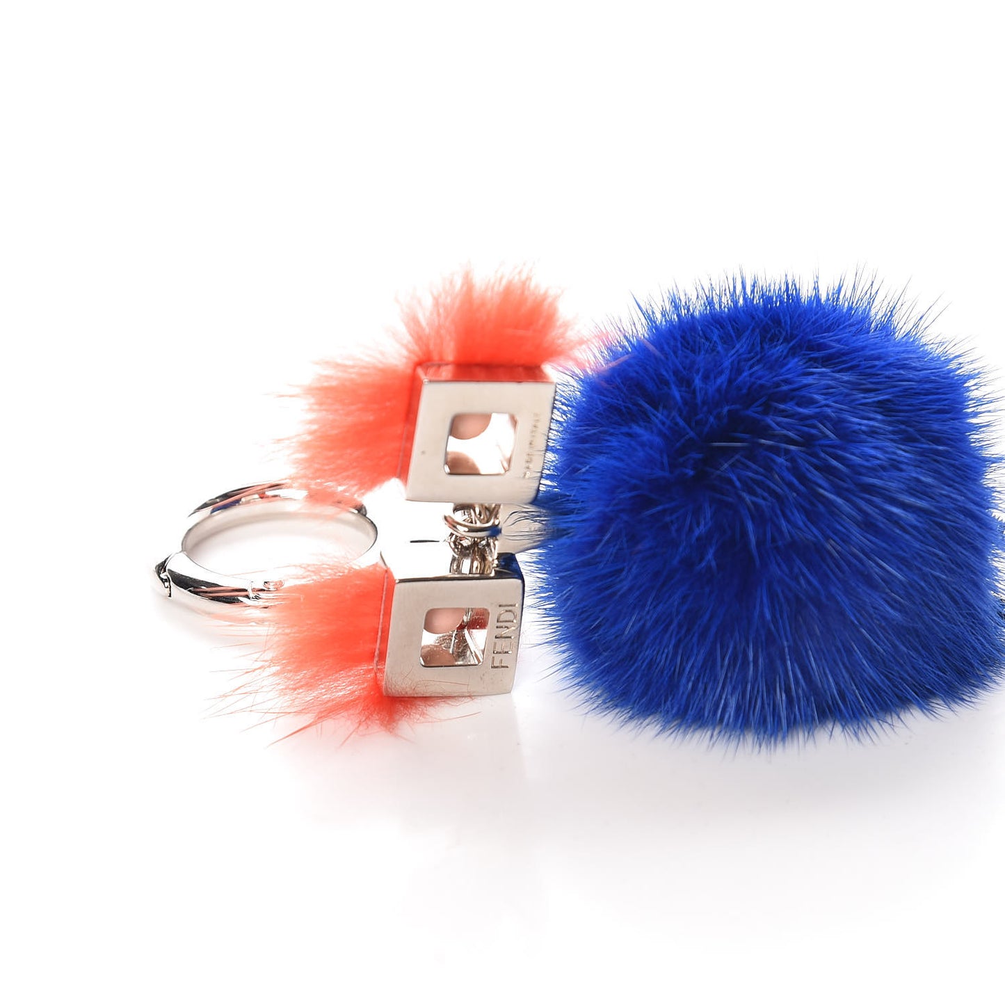 Metal Mink Fur Hypnoteyes Chick Pom Pom Bag Charm Palladium Tangerine