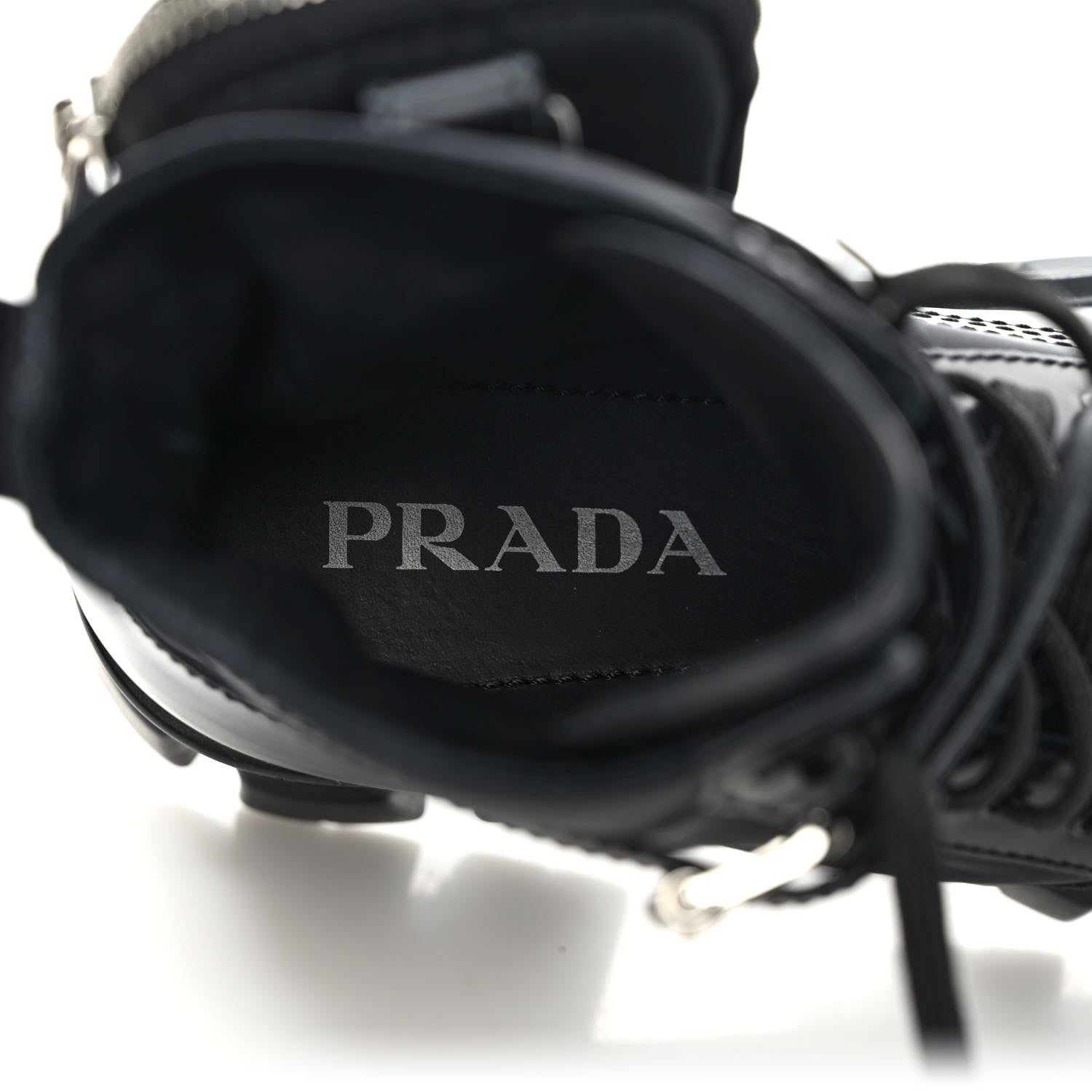 Prada Spazzolato Rois Nylon Metal Triangle Logo Monolith Pouch Pocket 55mm Boots 39 Black 7 of 8