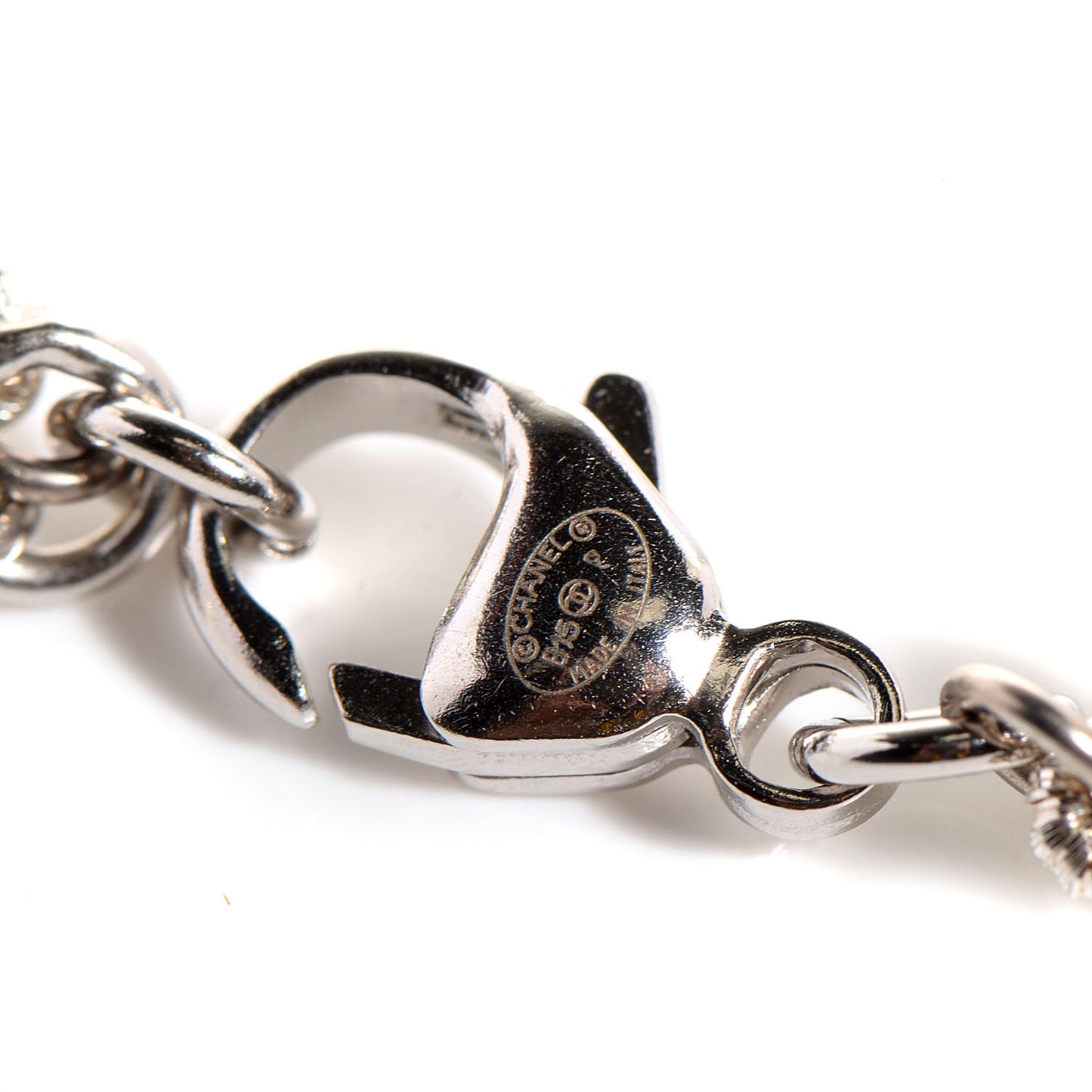 Crystal Baguette Pearl CC Double Strand Necklace Silver