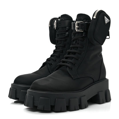Prada Re-Nylon Gabardine Metal Triangle Logo Monolith Pouch Pocket 55mm Boots 39 Black 3 of 7