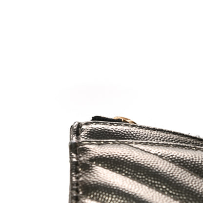 Saint Laurent Metallic Grain De Poudre Matelasse Chevron Monogram Bill Pouch Piombo 15 of 17