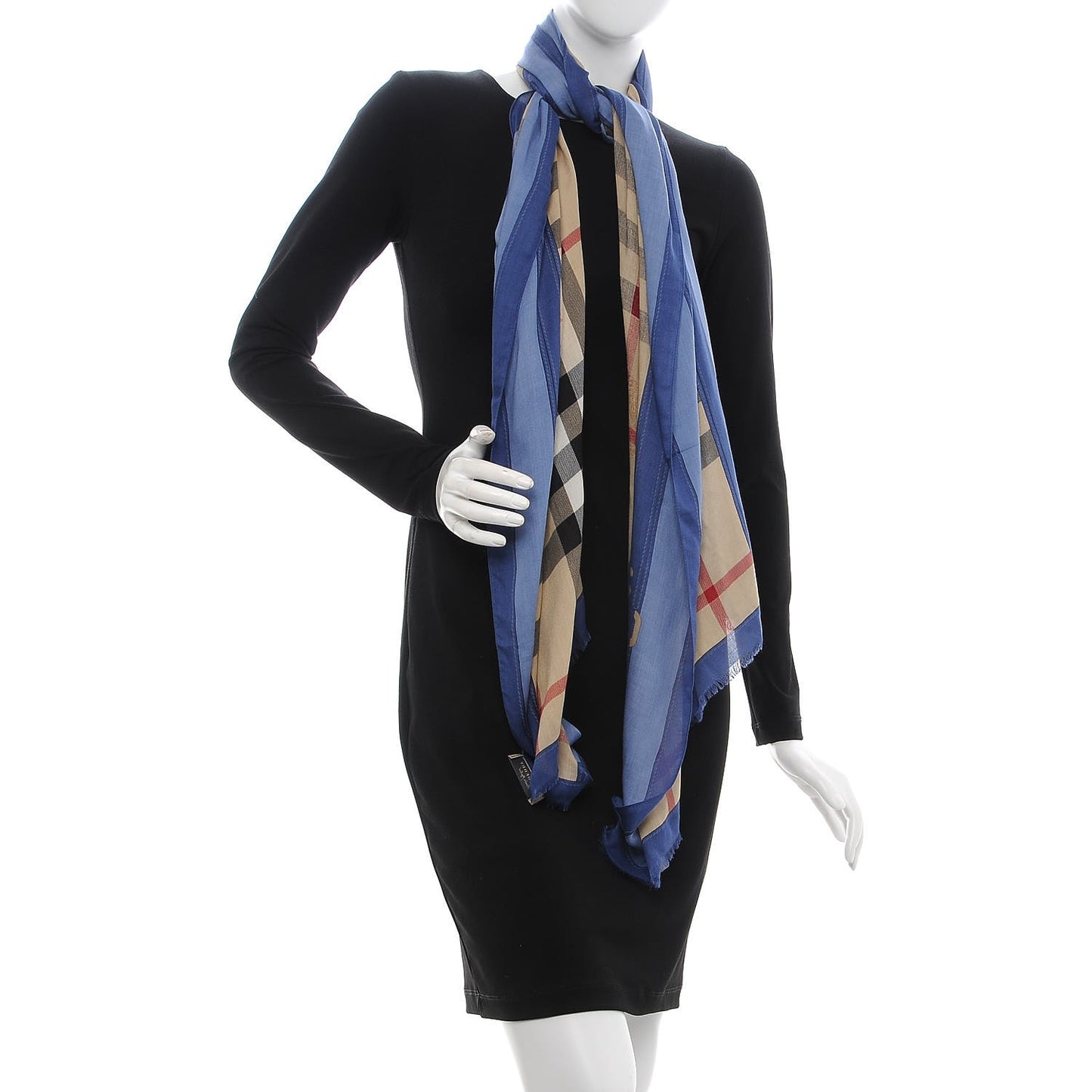 Modal Cashmere Haymarket Check Color Border Scarf Light Steel