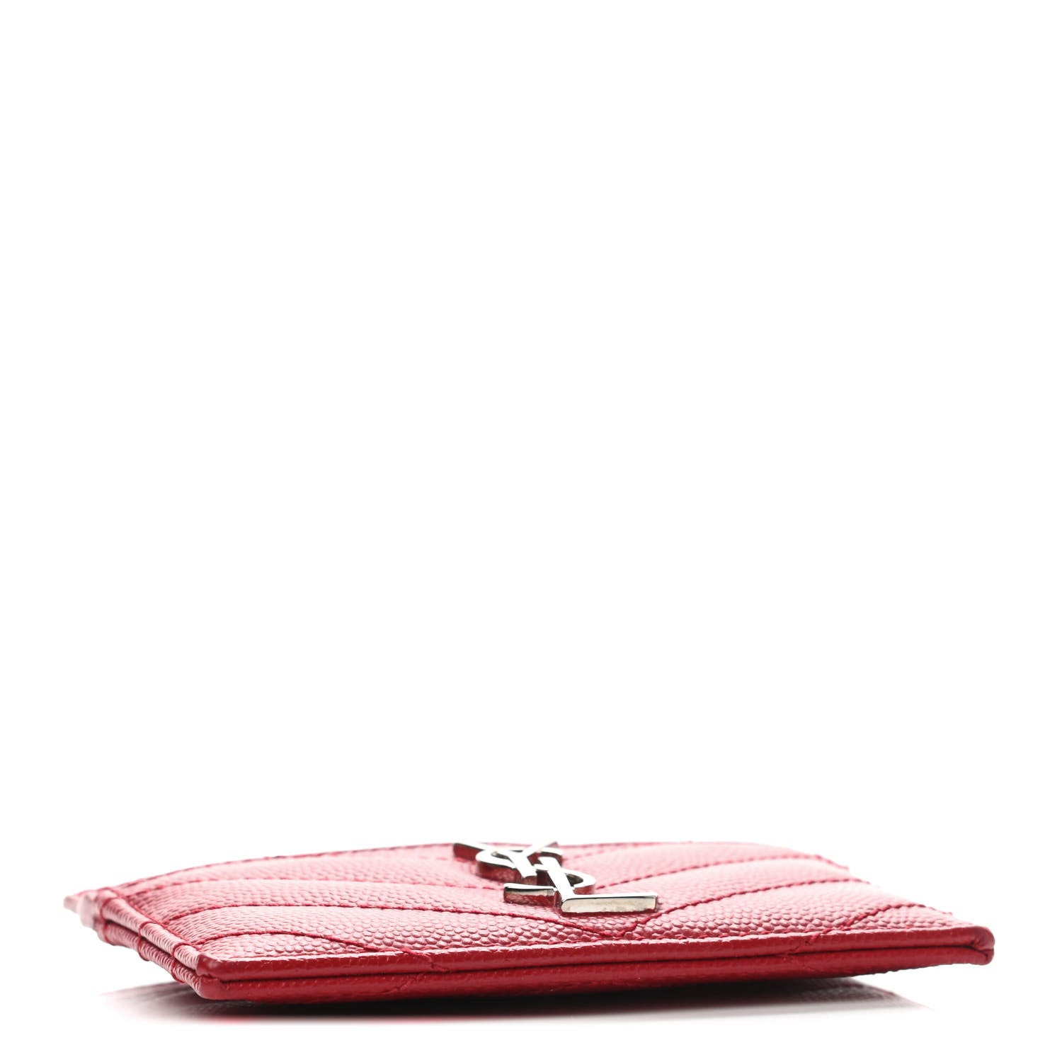 Saint Laurent Grain De Poudre Matelasse Chevron Monogram Credit Card Case New Red 3 of 5