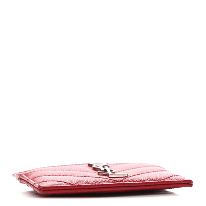 Saint Laurent Grain De Poudre Matelasse Chevron Monogram Credit Card Case New Red 3 of 5