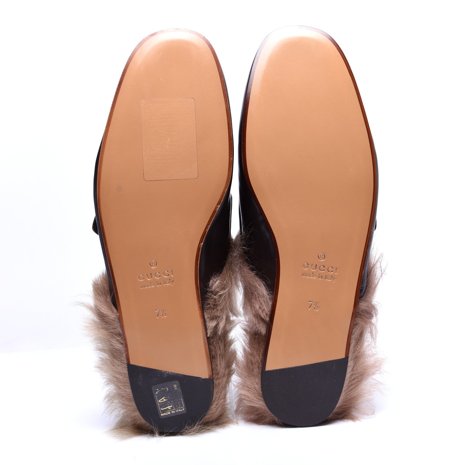 Gucci Goatskin Fur Web GG Mens Princetown Slippers 7.5 Cocoa 9 of 12