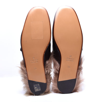 Gucci Goatskin Fur Web GG Mens Princetown Slippers 7.5 Cocoa 9 of 12