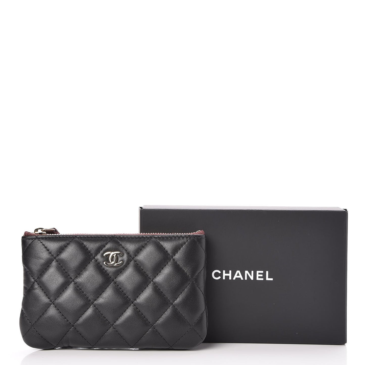 Lambskin Quilted Small Cosmetic Case Black
