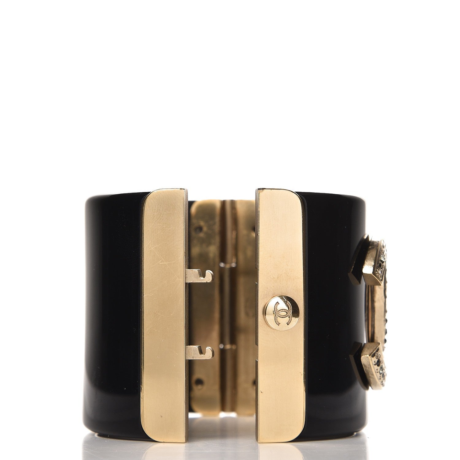 Chanel Resin Crystal CC Cuff Black Gold 3 of 6