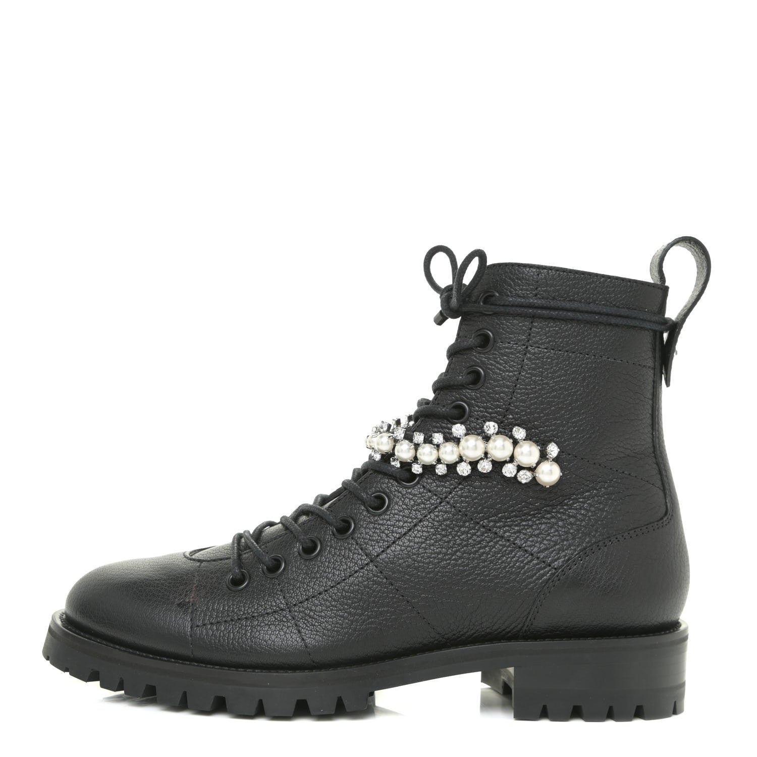 Jimmy Choo Grained Goatskin Pearl Crystal Embellished Cruz Combat Boots 36 Grey 1 of 13