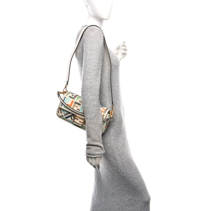 Fendi Canvas Vitello Seta FF Multicolor Embroidered Baguette Grezzo Multicolor Latte 2 of 9