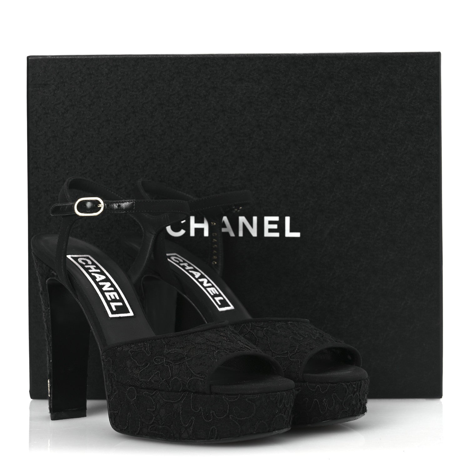 Chanel Cotton Lace CC Platform Sandals 36.5 Black 13 of 13