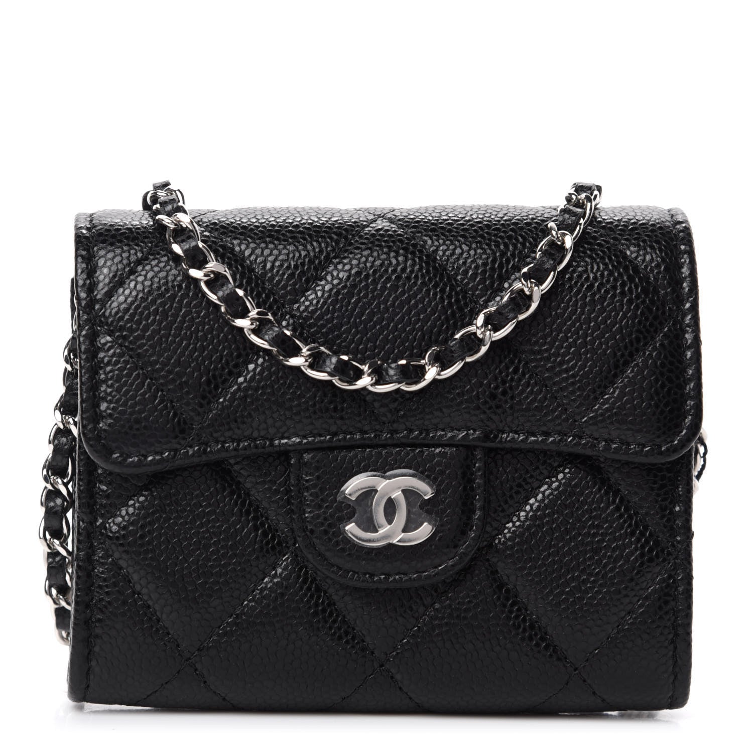 Chanel Caviar Quilted Flap Card Holder On Chain Black 1 of 12