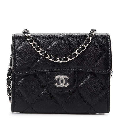 Chanel Caviar Quilted Flap Card Holder On Chain Black 1 of 12
