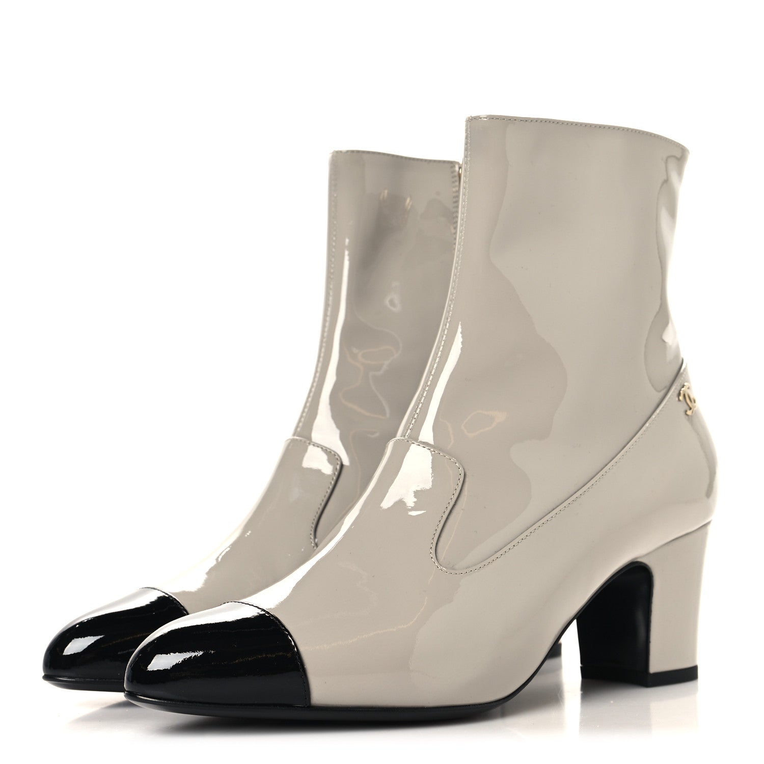 Chanel Patent Calfskin Ankle Boots 38.5 Light Gray Black 4 of 10