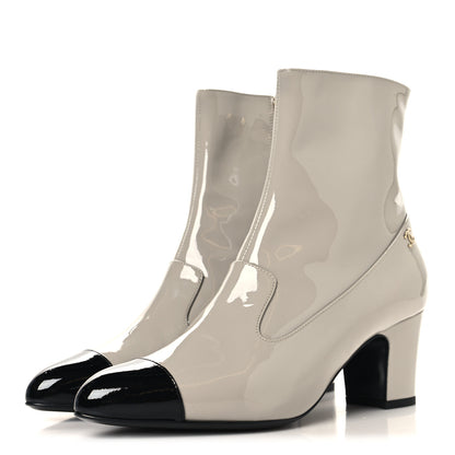 Chanel Patent Calfskin Ankle Boots 38.5 Light Gray Black 4 of 10