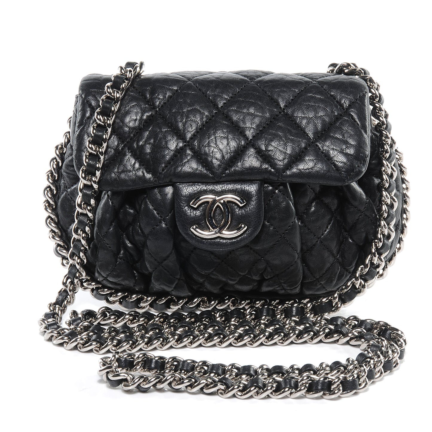 Washed Lambskin Mini Chain Around Messenger Black