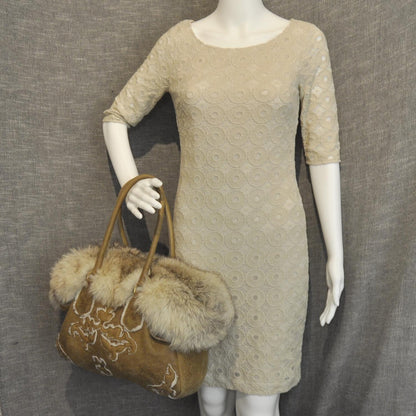 Prada Shearling Fox Fur Trim Tote 2 of 9