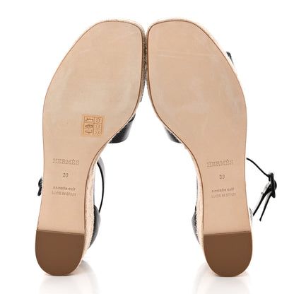 Hermes Goatskin Elda Espadrille Wedge Sandals 39 Black 5 of 17