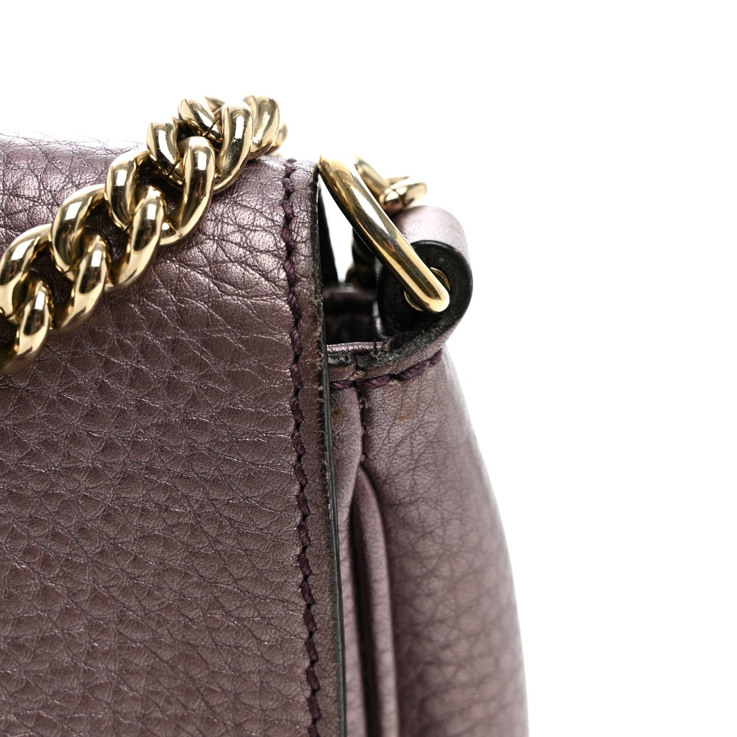 Metallic Pebbled Calfskin Small Soho Flap Crossbody Purple