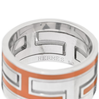 Hermes Sterling Silver Enamel Arcane Move H Ring 50 5.25 Orange 4 of 4