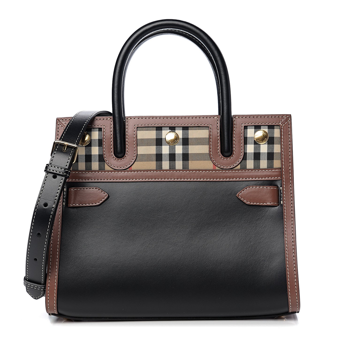Calfskin Vintage Check Mini Two Handle Title Bag Black