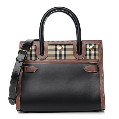 Burberry Calfskin Vintage Check Mini Two Handle Title Bag Black 1 of 8