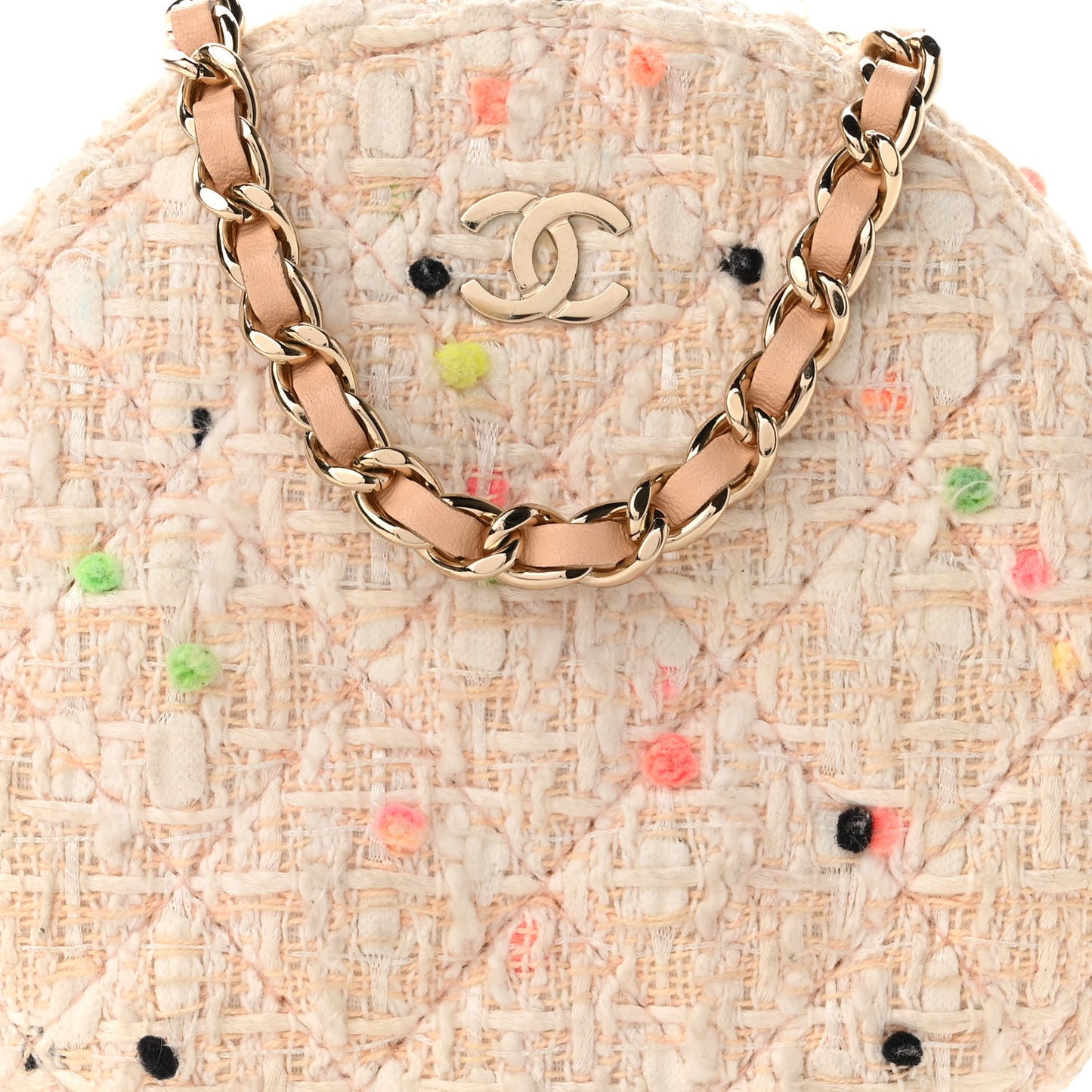Tweed Quilted Round Clutch With Chain Multicolor