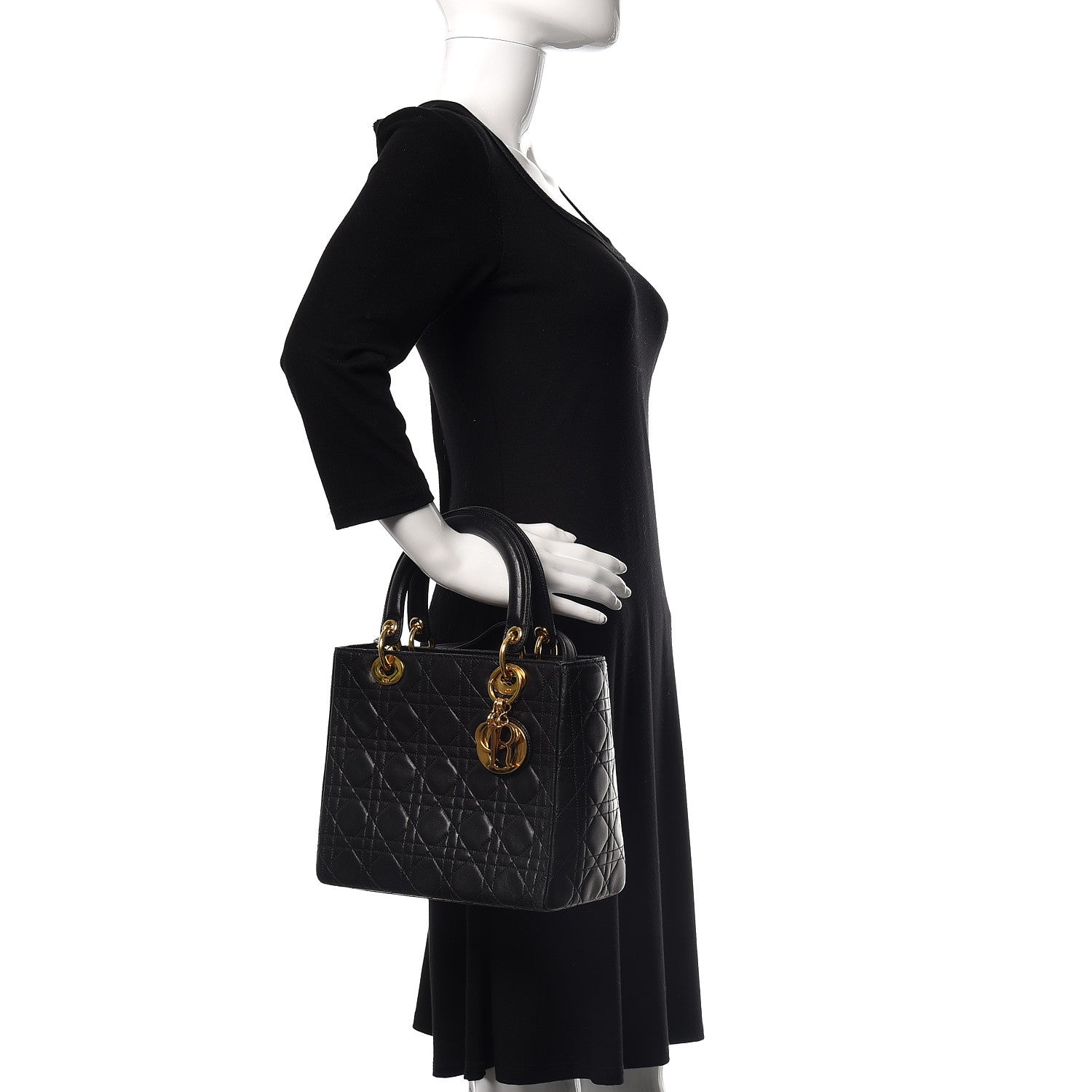 Christian Dior Lambskin Cannage Medium Lady Dior Black 3 of 14