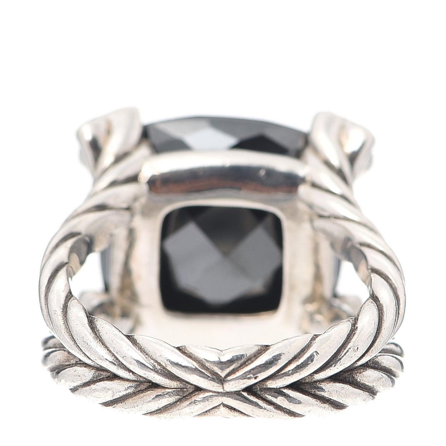 Sterling Silver Diamond Hematite 15mm Cushion On Point Ring 54 7