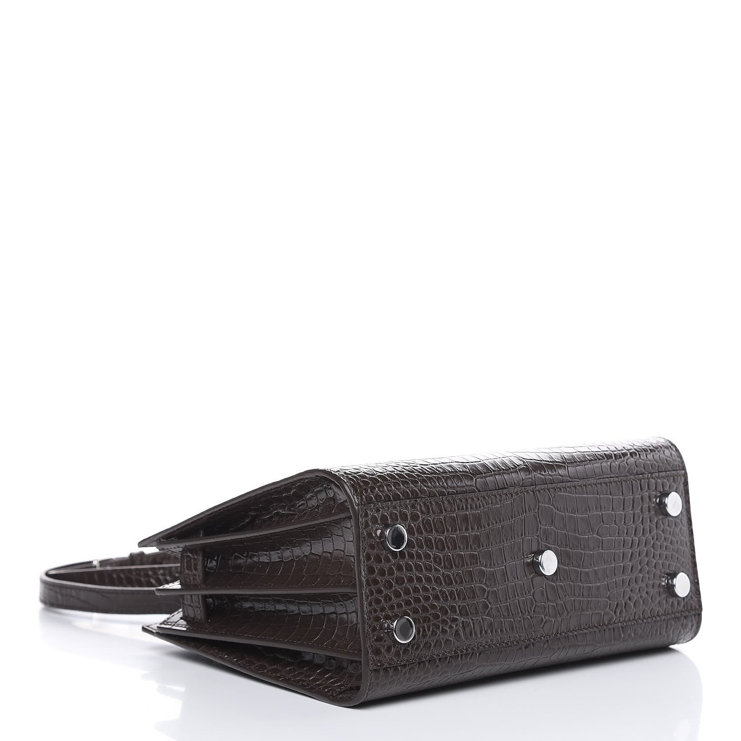 Saint Laurent Calfskin Crocodile Embossed Nano Sac De Jour Dark Brown 4 of 10