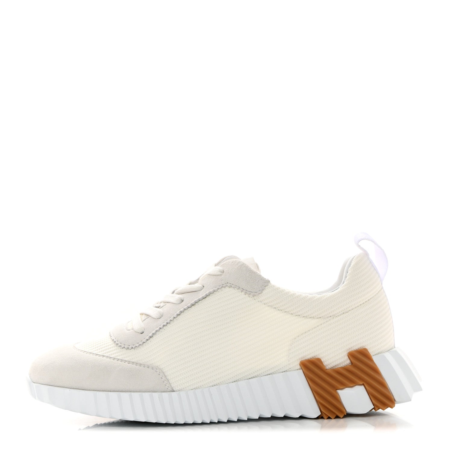 Hermes Technical Canvas Suede Goatskin Bouncing Sneakers 38.5 White 1 of 8