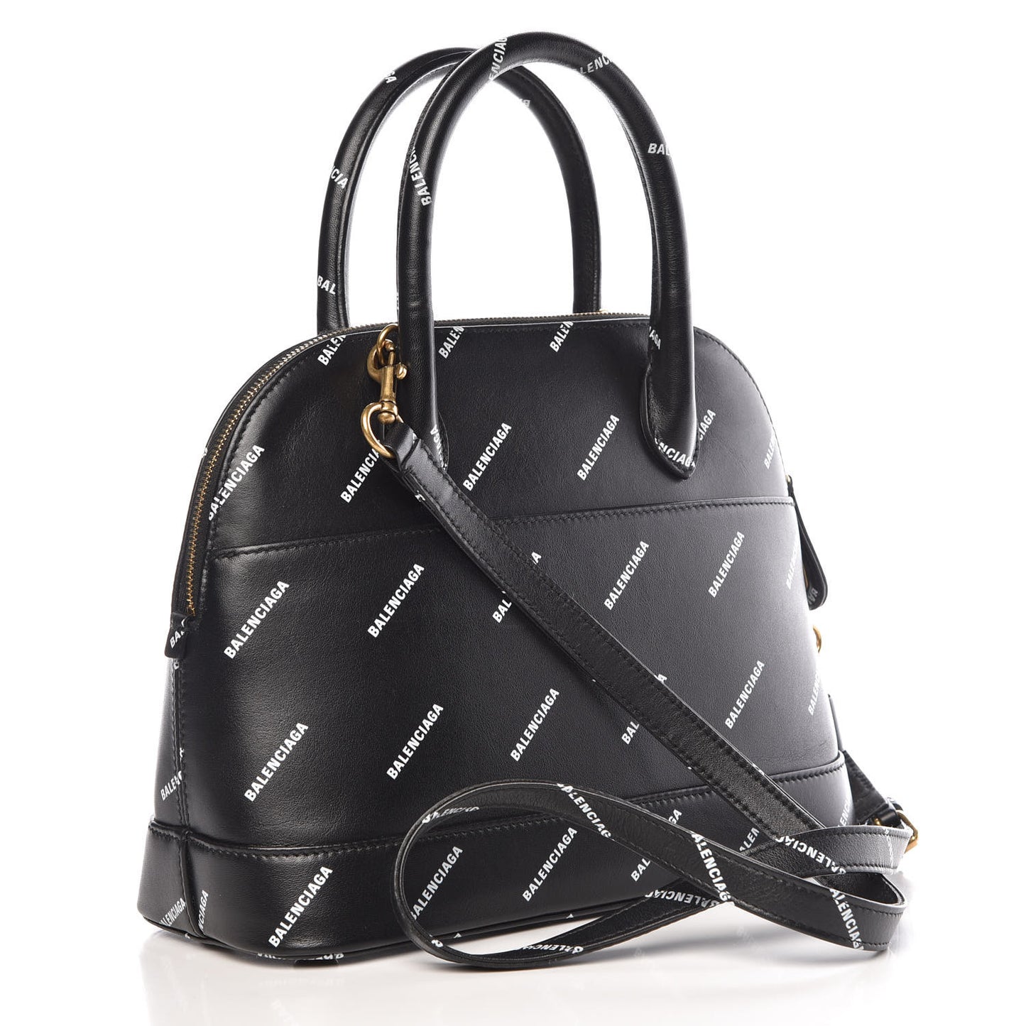 Calfskin Allover Logo S Ville Top Handle Bag Black White