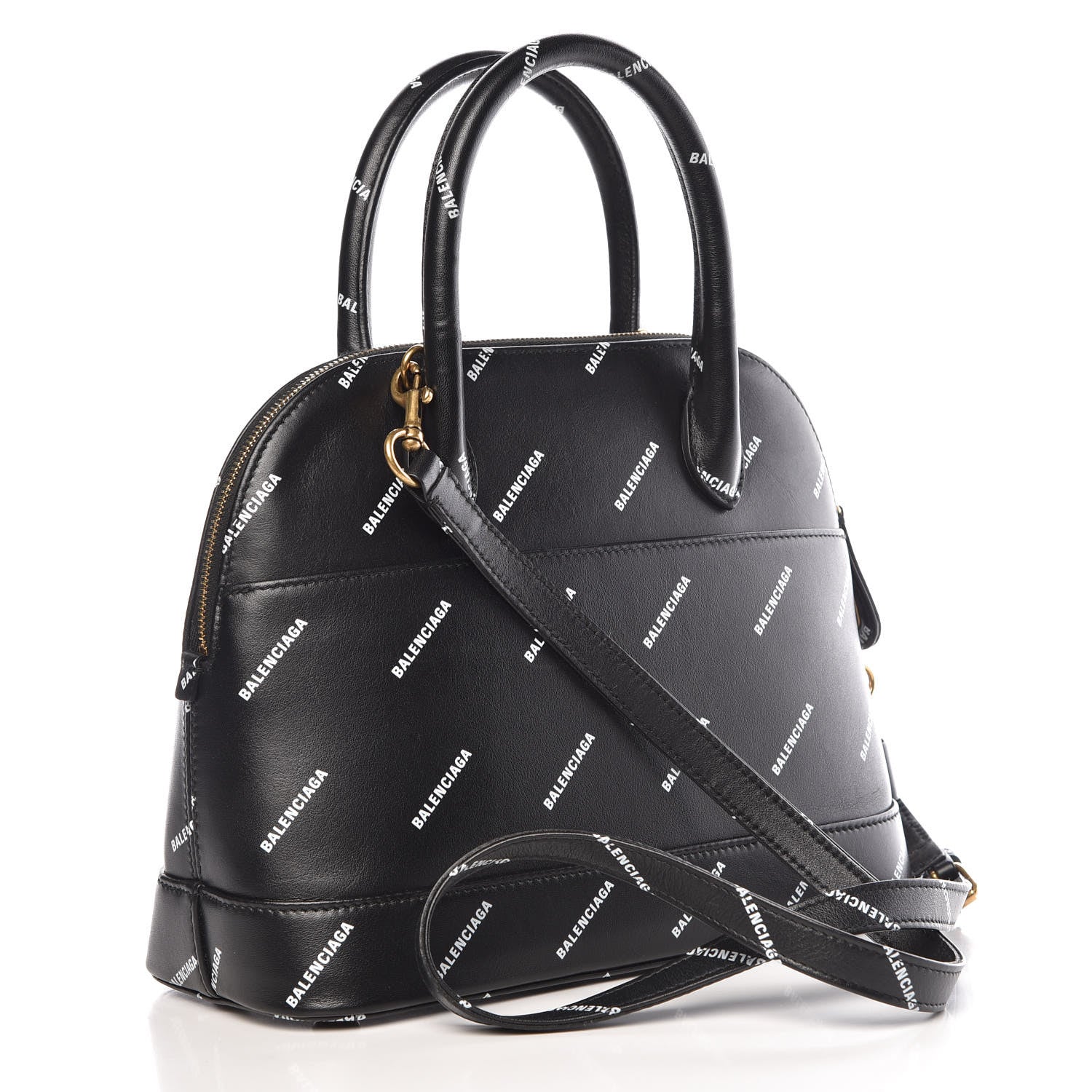 Balenciaga Calfskin Allover Logo S Ville Top Handle Bag Black White 4 of 10