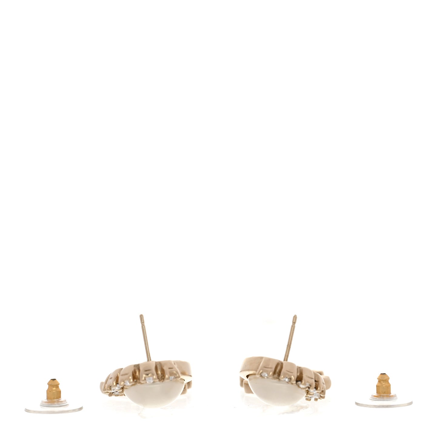 Metal Crystal Pearl CC Feather Earrings Gold