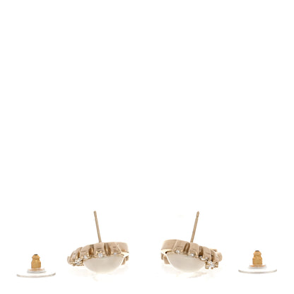 Chanel Metal Crystal Pearl CC Feather Earrings Gold 3 of 5