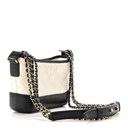 Chanel Aged Calfskin Quilted Small Gabrielle Hobo Black White 3 of 12